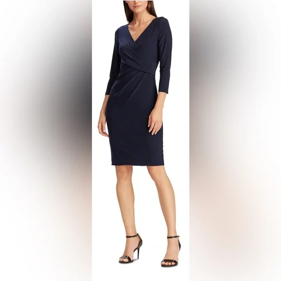 Lauren Ralph Lauren | Dresses | Ralph Lauren Navy 34sleeve Ruched Jersey  Dress Size 8 Nwt | Poshmark